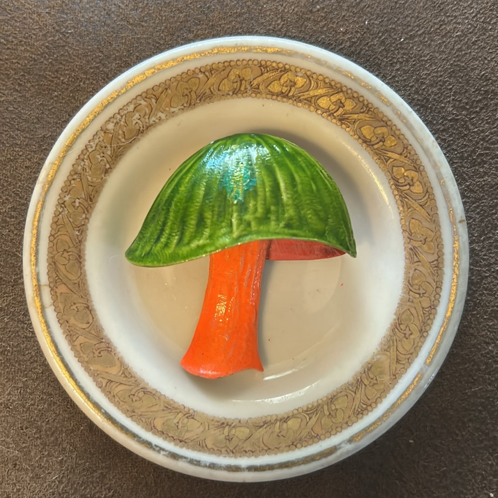 Vintage ART Enameled Mushroom Brooch